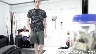 Young stepson riding big bare daddy dick