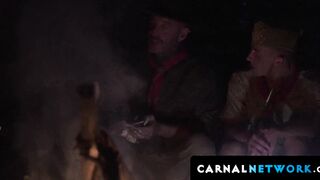 Scoutmasters Ace Banner and Adam Snow bang the two young twinks in the tent