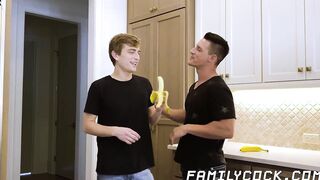 Training my blonde stepson Jesse Bolton on how to deepthroat using my girthy cock