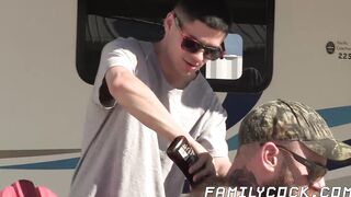 My tatted stepdaddy Jack Dixon rams my ass after I rub oil on his strong body