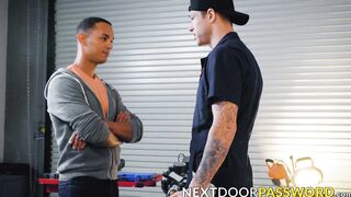 Black Aj Sloan gobbles on the enormous dick of hunk Jayden Marco before a hot interra