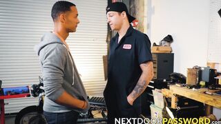Black Aj Sloan gobbles on the enormous dick of hunk Jayden Marco before a hot interra