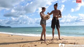 enjoying the beach inside the naked with husband