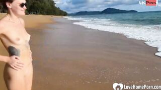 enjoying the beach inside the naked with husband