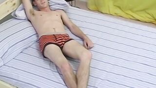 Skinny twink Caleb Levi plays his ass and jerks off solo