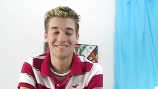 Petite gay Devin Becker plays with dildo while jerking off