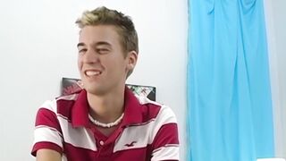 Petite gay Devin Becker plays with dildo while jerking off