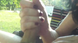 MONICA exhibited and fucked by voyeurs in a public park