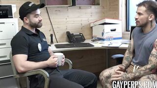 Perp Keith Foxxx devours the muscled officer and his hairy stepdads huge dicks