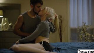 Skinny Tgirl Izzy Wilde barebacked by Dante Colle