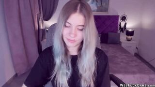 Blonde teen SimaDark smoking vape and stripping off on solo webcam show