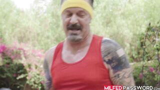 Ebony MILF Olivia Jayys workout teases pervy and handsome neighbor