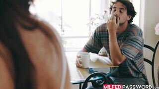 My huge cock expelled hot cum after stunning MILF Syren De Mer fucks me wild