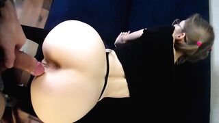 blonde with glasses gets butt banged then facial