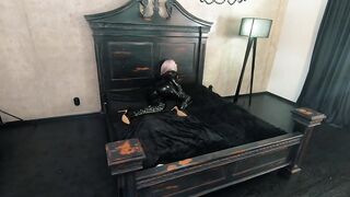 african pvc latex catsuit, backstage from photosession