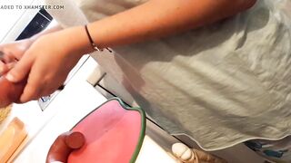 Braless Lover huge rough big nipples cooking into kitchen