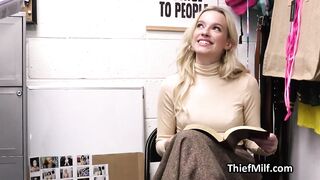 Milf busted with stolen dildos gets on knees