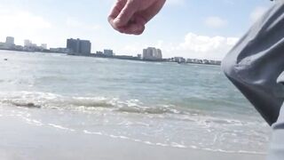 Hairy Bear Jerks Off on a Public Beach - Big Cum Shot