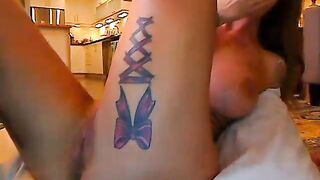 inked Beauty fucks glass toy