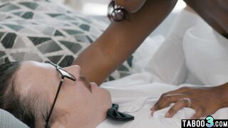 Ebony MILF bride takes a last white cock
