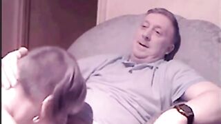 Old Guy Receives Blowjob From Young Skinhead Girl On Webcam