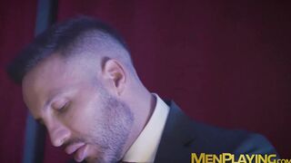 Bearded hunk Scott Carter doggy styled suited Donato Reyes in the cinema
