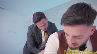 Sexy Manuel Reyes had his ass fisted and rammed by suited Damon Heart