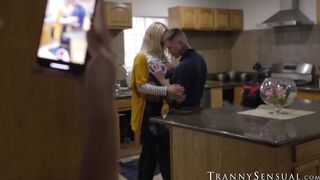 Dominant transsexual Emma Rose topped hung stud Zac Bishop in different positions