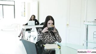 Employee fucks lesbian boss with strapon