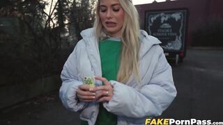 Yellow haired Maya Rose gobbles my cock then endures my deep pounding