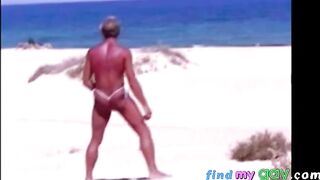 Beach Striptease: Tanned Hunk Bares All
