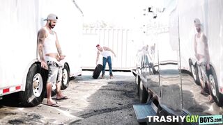 Handsome truck driver Bryce Hart enjoys a steamy hot oral sex with his partner