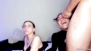 Horny Besties on Their Knees to Worship Hard Dicks