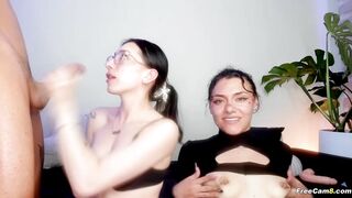 Horny Besties on Their Knees to Worship Hard Dicks