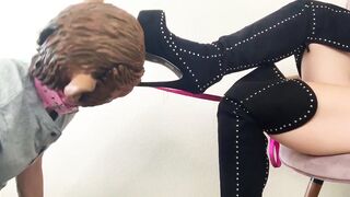 Slave licking his girlfriends boots