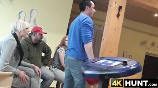 Striking attractive girl Ornella Morgens tight pussy while cuckold plays bowling
