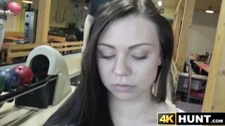 Striking attractive girl Ornella Morgens tight pussy while cuckold plays bowling