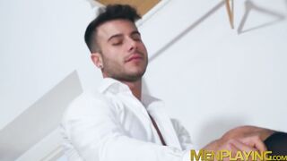 Bound Allen King rides the dick of suited Bruno Max after taking a bath