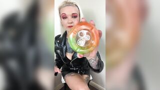 Leather lady smoking