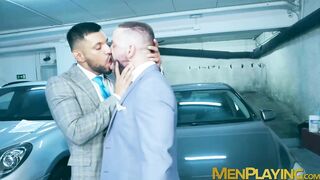 Wet rimming and doggystyle in the garage by suited guys Dan Tyser and Oskar Ivan