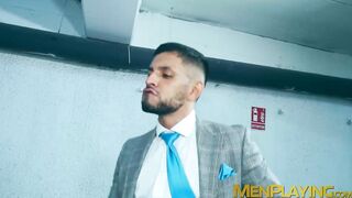 Wet rimming and doggystyle in the garage by suited guys Dan Tyser and Oskar Ivan