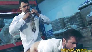 Captured Mike De Marko fucks hard in the warehouse by muscular Jean Franco