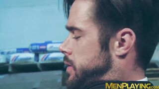 Captured Mike De Marko fucks hard in the warehouse by muscular Jean Franco