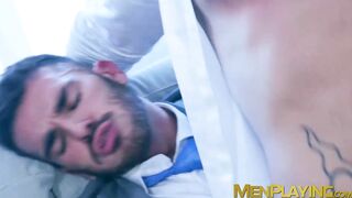 Master Pol Prince fucked the hairy ass of blindfolded Dani Robles on the sofa