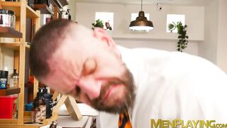 Horny Sir Peter let barber Dany Tyser sits and rides his hard cock