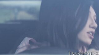 Lovely babe Maya Woulfe gets pricked in the ass by a beautiful tranny