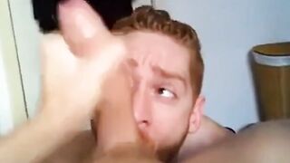 Two Big Cocks Feed Their Loads to Redhead Cock-Hungry Slut