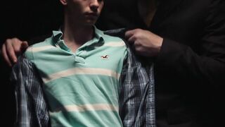 Teenage twink dominated by a huge muscular man in suit
