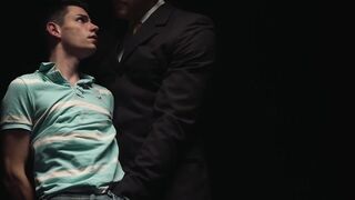 Teenage twink dominated by a huge muscular man in suit