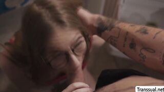 Stepbros friend bareback fucks his TS stepsister